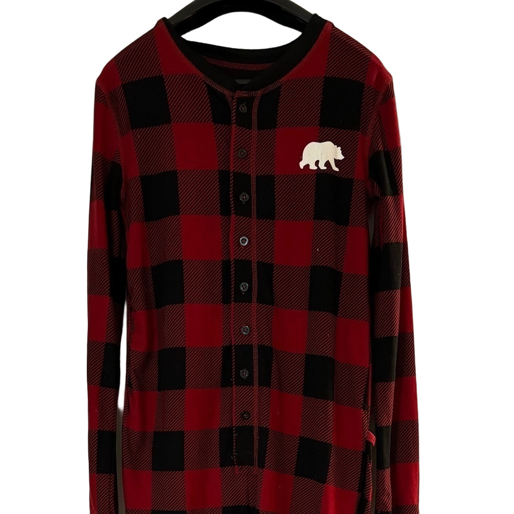 Fammy Jammies Youth Boy Girl Size 14 Buffalo Plaid Bear Onsie Pajamas Christmas